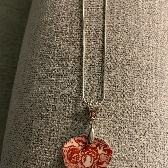 Acorn broken china necklace. Artisan made. - Picture 5 of 6